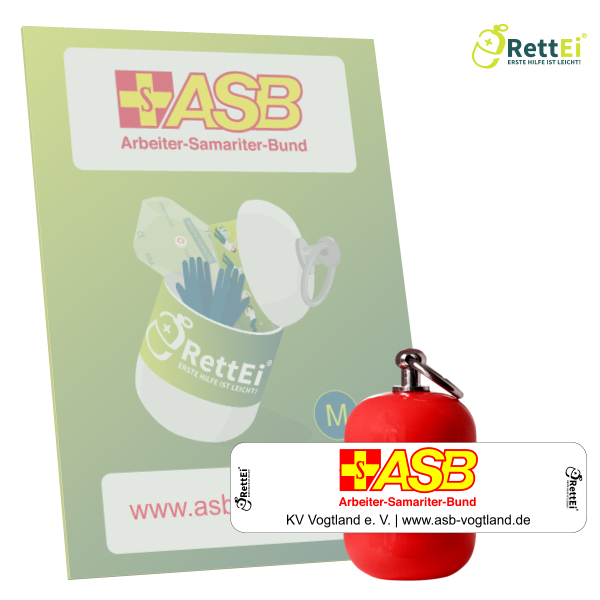 Erste-Hilfe Schlüsselanhänger mit Beatmungstuch als Beatmungshilfe als RettEi-ASB Vogtland