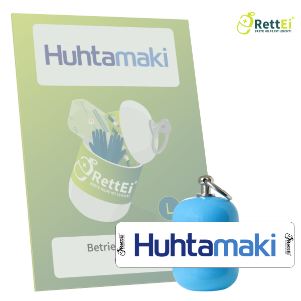 Erste-Hilfe Schlüsselanhänger mit Beatmungstuch als Beatmungshilfe als RettEi-Hutamaki