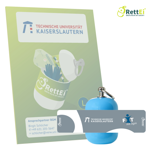 Erste-Hilfe Schlüsselanhänger mit Beatmungstuch als Beatmungshilfe als RettEi-Technische Universität