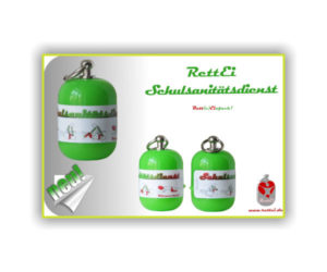 Erste-Hilfe Schlüsselanhänger Schulsanitätsdienst mit grüner Kapselfarbe 11_2016