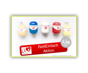 Erste-Hilfe Schlüsselanhänger in verschiedenen Farben von richtig-einfach-leben-retten von 2014 als Aktion heute RettEi