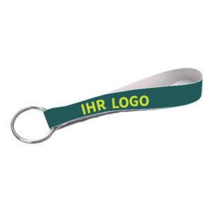 Schlüsselanhänger aus Stoff mit Logo bedrucken 2 x 13 cm. Ein gutes Werbegeschenk/Giveaway.