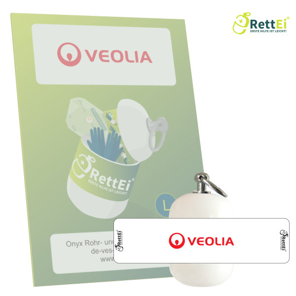 Erste Hilfe Schlüsselanhänger mit Beatmungstuch für VEOLIA