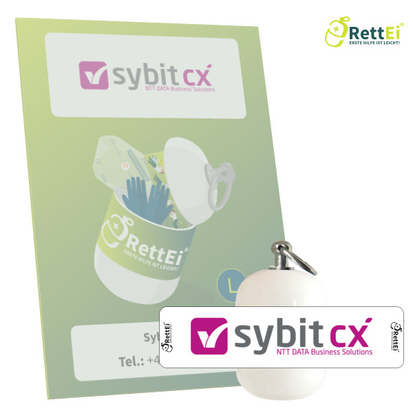 Erste Hilfe Schlüsselanhänger mit Beatmungstuch für die Sybit GmbH