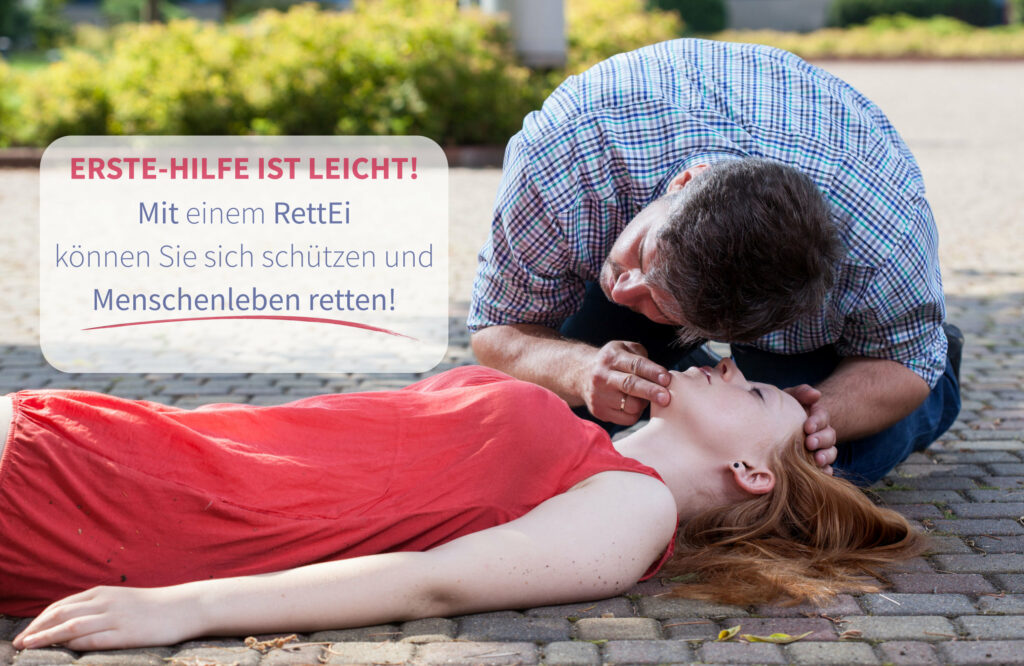 RettEi - ein Erste-Hilfe Schlüsselanhänger mit Beatmungshilfe in einer Notfallkapsel. So können Sie Menschenleben retten.