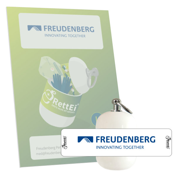 Erste Hilfe Schluesselanhaenger mit Beatmungstuch von RettEi für Freudenberg
