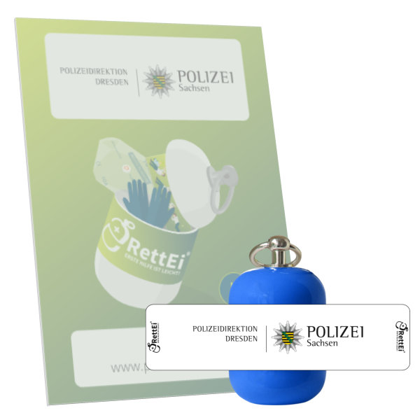 Erste Hilfe Schluesselanhaenger mit Beatmungstuch von RettEi für Polizeipräsidium Sachsen