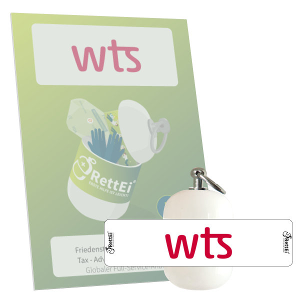 Erste Hilfe Schluesselanhaenger mit Beatmungstuch von RettEi für WTS Group