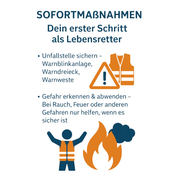 Sofortmaßnahmen am Unfallort für Ersthelfer mit Eigensicherung als Lebensretter