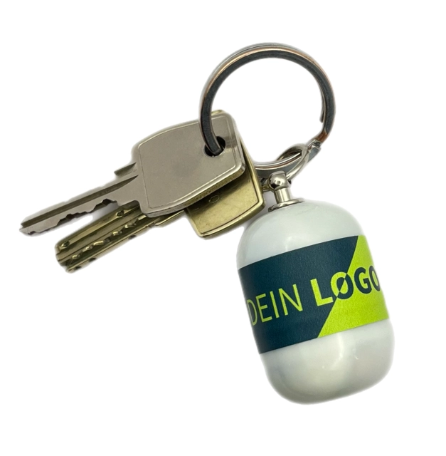 Erste-Hilfe-Set-als-Streuartikel-ideal-als-Giveaway-personalisiertes-Kundengeschenk-Notfallset-mit-Logo-bedrucken-lassen-mit-weißer-Kapsel-am Schlüsselbund
